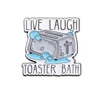 Live Laugh Toaster Bath Enamel Lapel Pin Badge 2.9cm x 2.9cm Funny Dark Humour Toaster Metal Accessory Sarcastic Novelty Gift for Alternative Fashion
