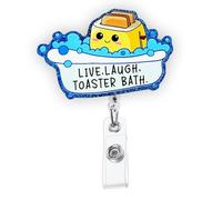 Live Laugh Toaster Bath Ironic Funny Office Badge Reel, Retractable ID Card Badge Holder, Name Tag Work Badge Clip for RN LPN CNA MA ER Night Shift Nurse Nursing Student Doctor Teacher, Nurse Gifts