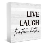 Live Laugh Toaster Bath Sign - Half Bathroom Toilet Humor Decor- Dark Humor Fans Gift- Farmhouse Funny Restroom Decor Guest Bathroom Shelves Decoration Wood Sign 5 x 5 inch