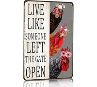 Live Like Gate Open Chicken Metal Tin Sign 8x12 Inch Vintage Wall Decor
