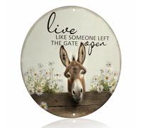 "Live Like Someone Left The Gate Open" Farmhouse Donkey & Daisy Metal Aluminum Sign Wall Decor for Living Room, Porch, Kitchen, Bar, Coffee Shop - 8x8 Inches Farmhouse Decor (26025)