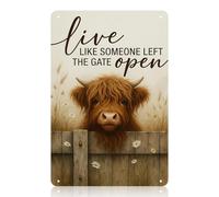 Live Like Someone Left The Gate Open Highland Cow Decor, Highland Cow Gifts for Women Men, Vintage Metal Signs, Retro Wall Decor for Home, Farm, Fence, Kitchen, Bathroom, Bar, 12x8 Inch