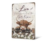 Live Like Someone Left The Gate Open Highland Cow Decor, Highland Cow Gifts Vintage Metal Signs, Retro Wall Decor for Home, Farm, Fence, Kitchen, Bathroom, Bar 11.8x7.8 Inch