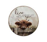 Live Like Someone Left The Gate Open Highland Cow Wall Decor Highland Cow Gifts for Women Vintage Round Metal Signs for Home Farm Fence Kitchen Bathroom Bar, 8x8 Inch
