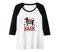 Live Love Bark: Adorable Dog Lover Raglan Baseball Tee, Women, Black/White, XXL