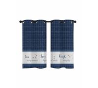 Live Love Laugh Blackout Curtains for Bedroom Living Room, Blue Plaid Text Love Heart Star Cute 39 In Long Thermal Insulated Room Darkening Drapes Grommet Window Treatments, 27.5 x 39 In