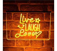 Live Love Laugh Neon LED Light Up Sign | Hanging Inspirational Quote Plaque For Kitchen Décor (Yellow)