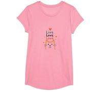 Live Love Love Cat Inspirational Quote T-Shirt, Girls, Pink, Large