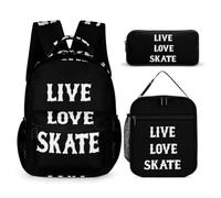 Live Love Skate Stylish Backpack Set with Pencil Cases Lunch Bag