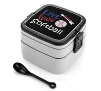 Live Love Softballs Bento Lunch Box Adults with Compartments Handle Food Containers 1000ml