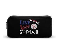 Live Love Softballs Simple Pencil Case Big Capacity Pouch Box Travel Makeup Bag