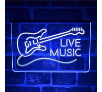 Live Music Guitar LED Neon Light Sign | Multicolour Hanging Wall Display For Home Bar Pub
