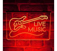 Live Music Guitar LED Neon Light Sign - Multicolour Hanging Wall Display for Home Bar, Pub, Man Cave or Music Room | USB Powered (Red)