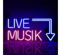 Live Music Neon Sign for Wall Music LED Neon Light Lettering Illuminated Dimmable USB Powered Light Up Rock Sign for Music Studio Bar Hotel Office Man Den Bedroom Party