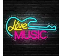 Live Music Neon Sign Guitar Neon Sign Lights LED Signs for Wall Decoration Light for Bar Music Stadium Nightclub Party Music Studio
