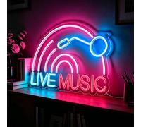 Live Music Neon Sign LED Neon Sign Light Up for Wall Decor for Wall Decor, Dimmable USB Powered Neon Light for Bar, Musics Studio, Bedroom, Party, Club, Gift for Music Lovers 15.74’’x11.02’’