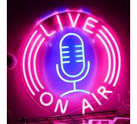Live On Air Neon Sign Microphone Neon Light Signs for Wall Decor Live On Air Neon Lights Usb Powered 12.8’’X12.8’’ Led Sign for Radio Station Boys Girls Room Game Room Living Room Office Gift(Pink