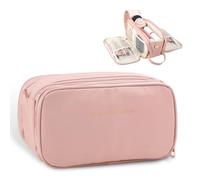 Live Saft Super Women Travel Cosmetic Bag Portable Large Capacity Toiletry bags, Opening Waterproof PU Pouch Open Flat Makeup Bag, Travel Makeup Storage With Handle and Brush Organizer Pink, Pink