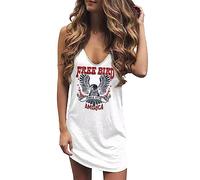 Live Simple Coconut Tree Sleeveless Mini Dress Summer Beach Mini Dress Women's Summer Casual Sexy V Neck Mini Tank Dress, White, XL