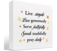 Live Simply Love Generously Serve Faithfully Speak Truthfully Pray Daily Wood Box Sign Christian Decor for Home Office Shelf Table 5x5 Inches