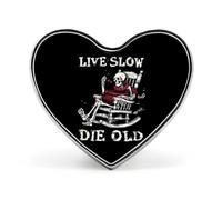 Live Slow Die Old Novelty Metal Badges Love Shape Heart Form Brooch Pin Clothes Hat Bag Accessories