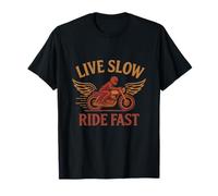 Live Slow Ride Fast Motorcycle Wings Print T-Shirt