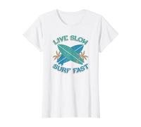 Live Slow Surf Fast Surfer Surfing Value Graphic T-Shirt, Women, White, M