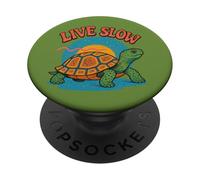 Live Slow Turtle Life Nature Vibes Retro Calm Aesthetic PopSockets Adhesive PopGrip