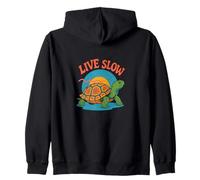 Live Slow Turtle Life Nature Vibes Retro Calm Aesthetic Zip Hoodie