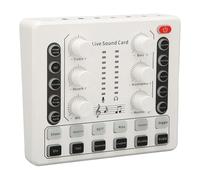 Live Sound Card Mini Mixer Board with Ambient Light for DJ Music Studio Recording, for Karaoke Online, Portable ABS Material White V9SJ