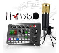 Live Sound Card with DJ Mixer Effects and Voice Changer, F998 Live Sound Card and Audio Interface, Podcast Production Studio Equipment, Prefect for Streaming/Podcasting/Gaming (B)