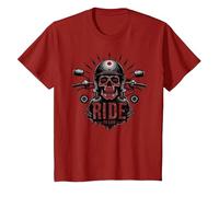 Live to Ride Ride to Live Motorcycle Skull Biker Rebel T-Shirt, Kids, Cranberry, 8 Years