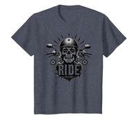 Live to Ride Ride to Live Motorcycle Skull Biker Rebel T-Shirt, Kids, Heather Blue, 10 Years
