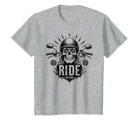 Live to Ride Ride to Live Motorcycle Skull Biker Rebel T-Shirt, Kids, Heather Grey, 10 Years