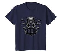 Live to Ride Ride to Live Motorcycle Skull Biker Rebel T-Shirt, Kids, Navy, 10 Years