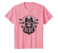 Live to Ride Ride to Live Motorcycle Skull Biker Rebel T-Shirt, Kids, Pink, 10 Years