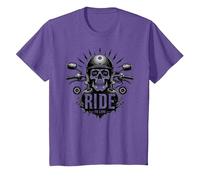 Live to Ride Ride to Live Motorcycle Skull Biker Rebel T-Shirt, Kids, Purple Heather, 8 Years