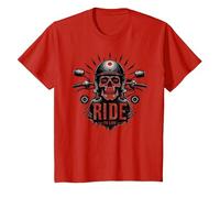 Live to Ride Ride to Live Motorcycle Skull Biker Rebel T-Shirt, Kids, Red, 10 Years
