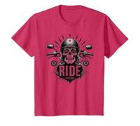 Live to Ride Ride to Live Motorcycle Skull Biker Rebel T-Shirt, Kids, Red Heather, 8 Years