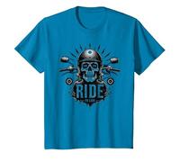 Live to Ride Ride to Live Motorcycle Skull Biker Rebel T-Shirt, Kids, Sapphire, 8 Years