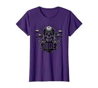 Live to Ride Ride to Live Motorcycle Skull Biker Rebel T-Shirt, Women, Purple, Medium