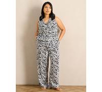 Live Unlimited London Crepe Printed Cowl Neck Top White/Black