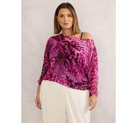Live Unlimited London female Animal Print Slash Neck Blouse - 22 - Pink Mix, Pink Mix