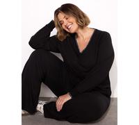 Live Unlimited London female Cotton Rich Blanket Stitch V-Neck Sweatshirt - 20 - Black, Black