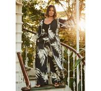 Live Unlimited London female Leaf Print Pull On Wide Leg Trousers - 22 - Black Mix, Black Mix
