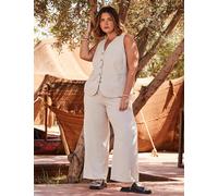 Live Unlimited London female Linen Blend Drawstring Wide Leg Trousers - 26REG - Beige, Black,White,Beige