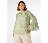 Live Unlimited London female Paisley Round Neck Frill Detail Blouse - 22 - Green Mix, Green Mix