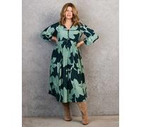 Live Unlimited London Floral Tie Front Midi Dress Green Mix