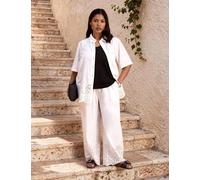 Live Unlimited London Linen Blend Broderie Button Through Shirt White