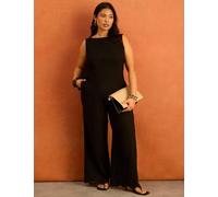 Live Unlimited London Linen Blend Slash Neck Top Black